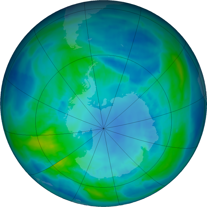 Antarctic ozone map for 15 April 2016